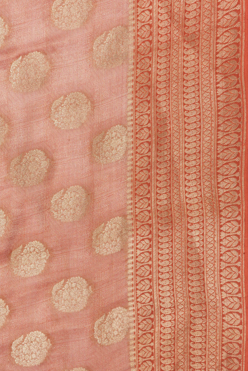 Border image of Brick Orange Dual Tone Mysore Georgette Saree with Zari Brocade on the body and Zari Border. 