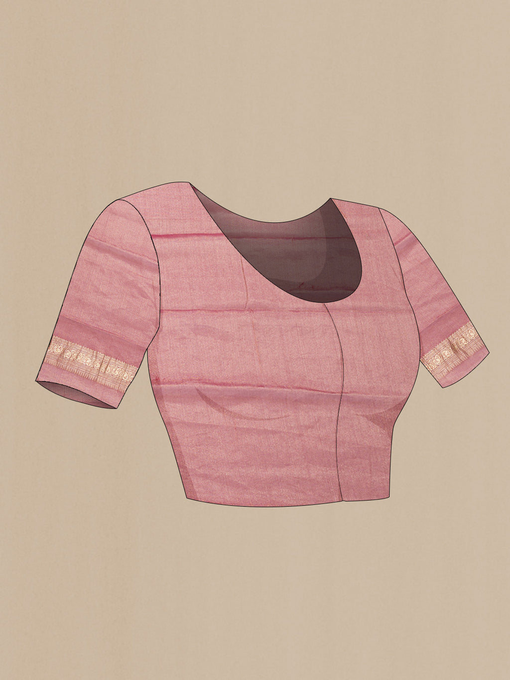 Close up image of the blouse of Pink Dual Tone Mysore Georgette Saree with Zari Brocade on the body and Zari Border. 
