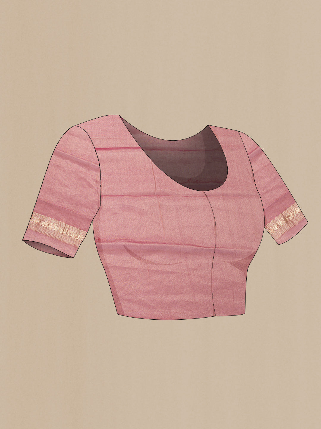 Close up image of the blouse of Pink Dual Tone Mysore Georgette Saree with Zari Brocade on the body and Zari Border. 