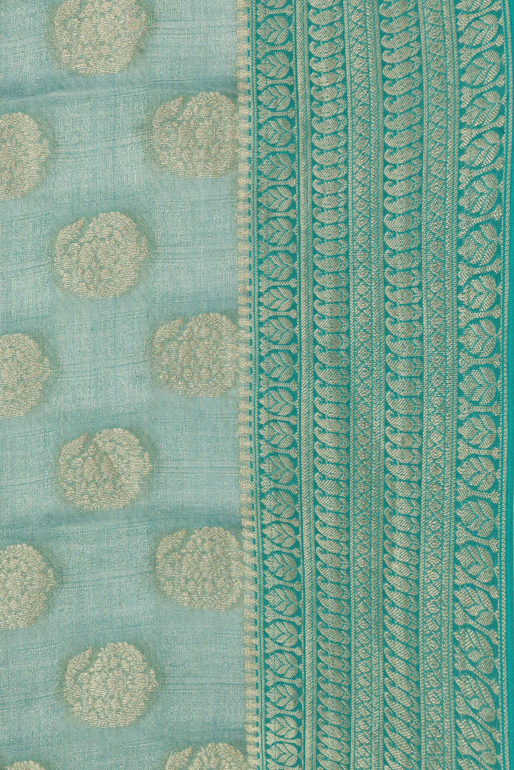 Border image of Sea Green Dual Tone Mysore Georgette Saree with Zari Brocade on the body and Zari Border. 