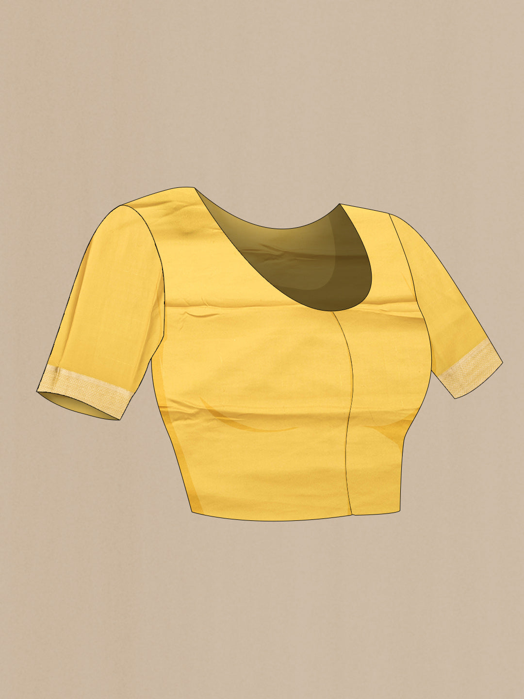 Close up image of the blouse of Yellow Dual Tone Georgette Saree with Zari Brocade on the body and Zari Border. 