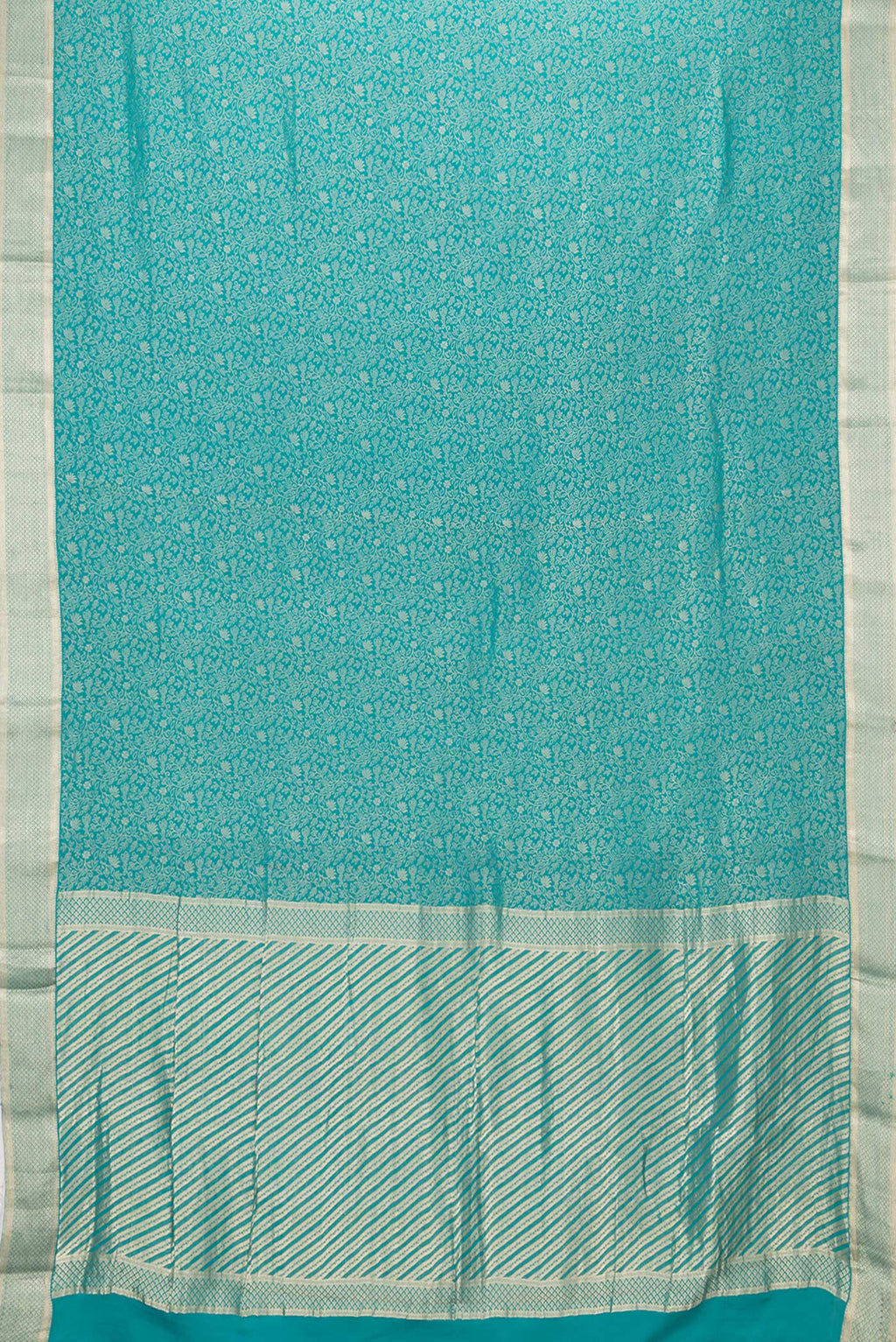 Flat view of Sky Blue Dual Tone Georgette Saree with Zari Brocade on the body and Zari Border. 