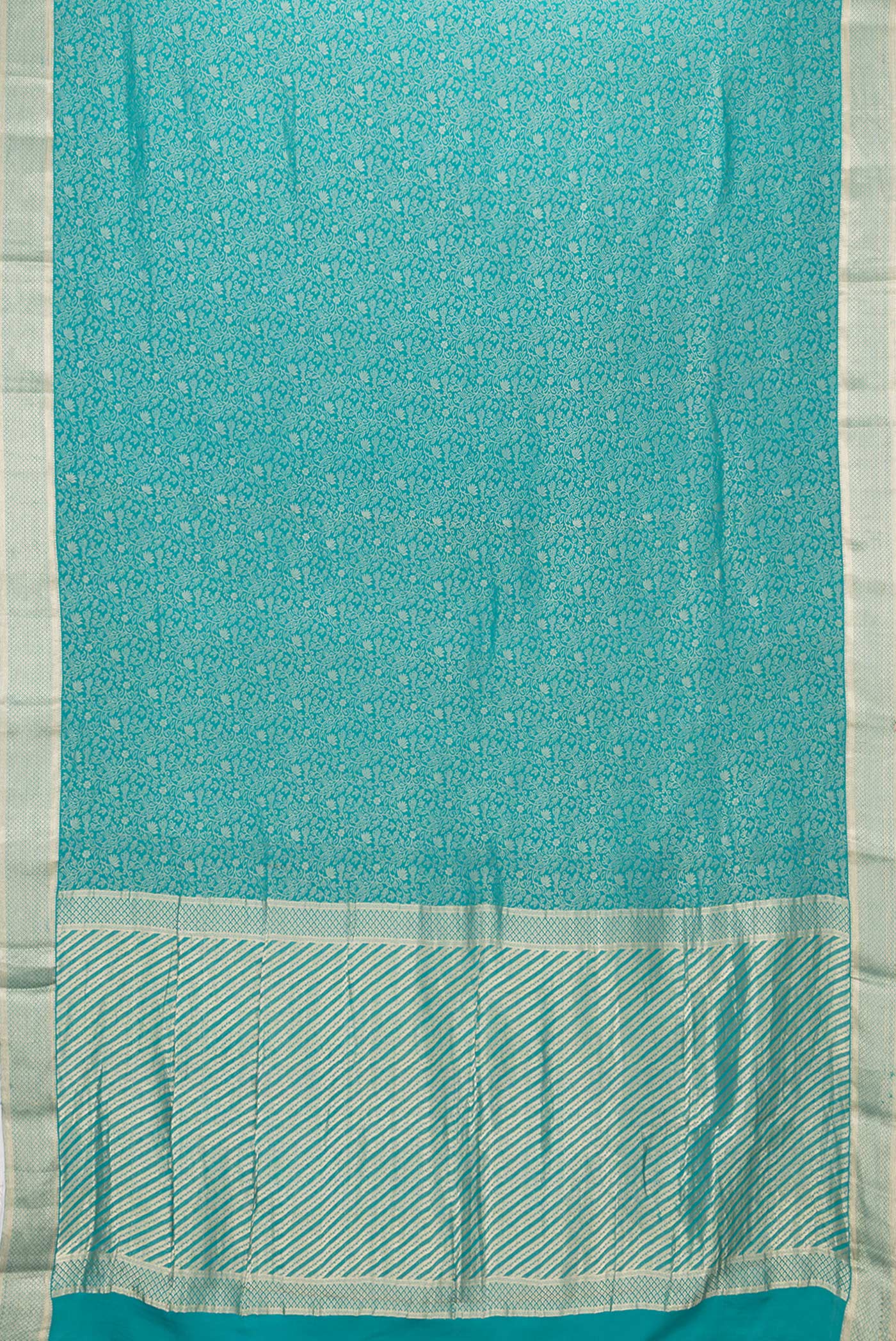 Flat view of Sky Blue Dual Tone Georgette Saree with Zari Brocade on the body and Zari Border. 