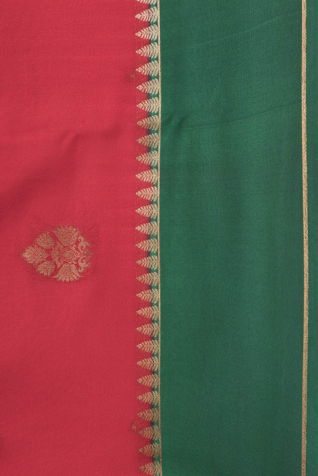Border image of Red Dual Tone Mysore Silk Saree with Zari Butta on the body and Zari Border. 