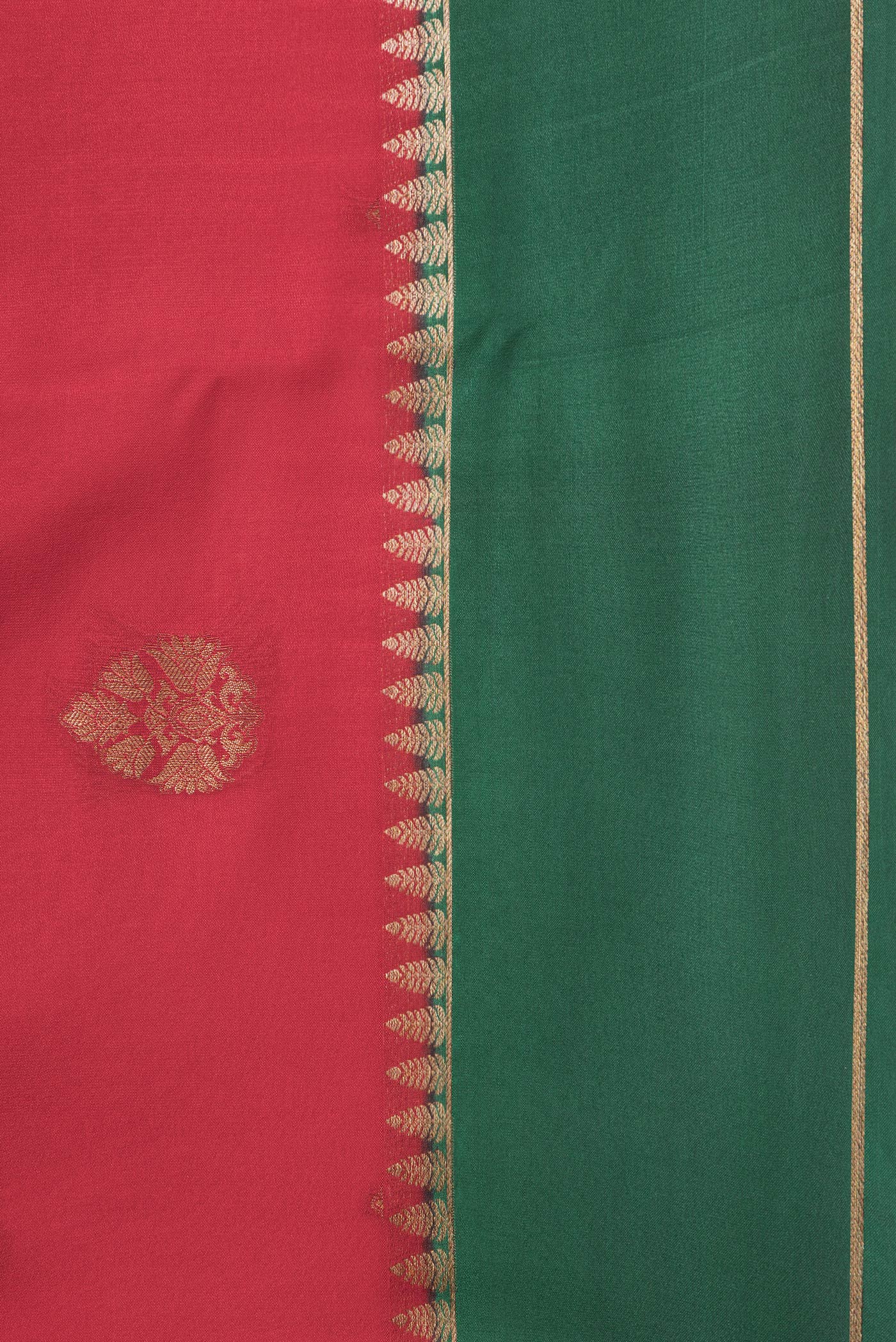 Border image of Red Dual Tone Mysore Silk Saree with Zari Butta on the body and Zari Border. 