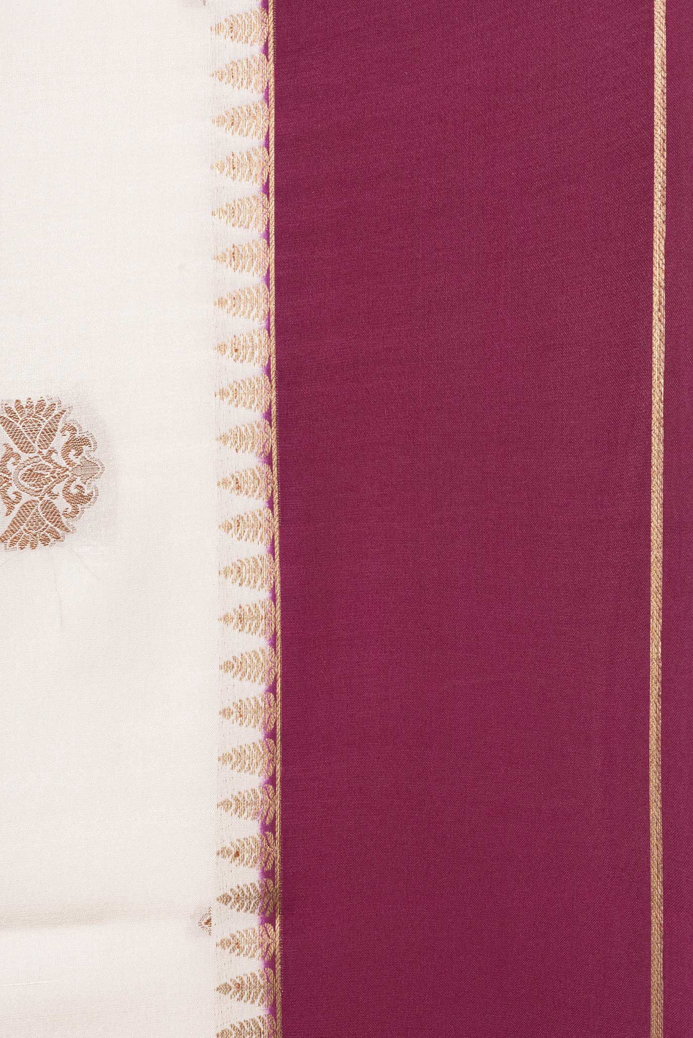 Border image of Beige Dual Tone Mysore Silk Saree with Zari Butta on the body and Zari Border. 