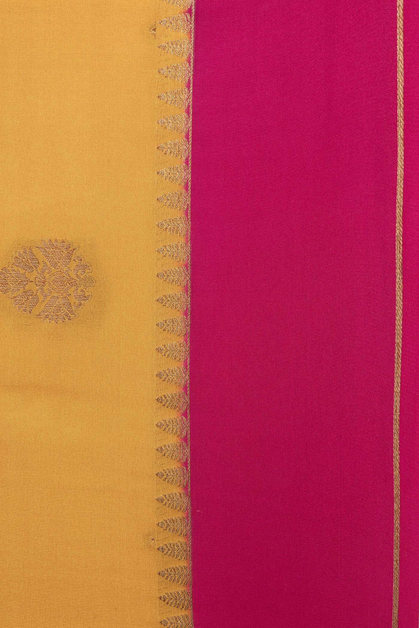 Border image of Mustard Dual Tone Mysore Silk Saree with Zari Butta on the body and Zari Border. 