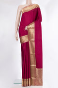 Pure Silk Dark Pink Mysore Crepe Saree with Plain Body and Zari Border.  displayed on a mannequin