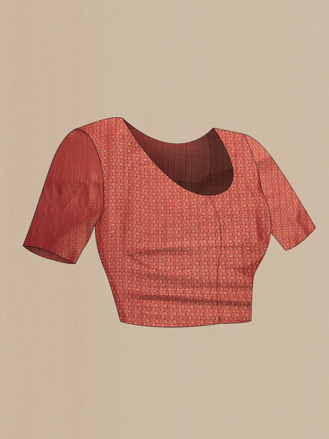 Close up image of the blouse of Red Dual Tone Mysore Silk Saree with Plain Body and Fancy Border. 