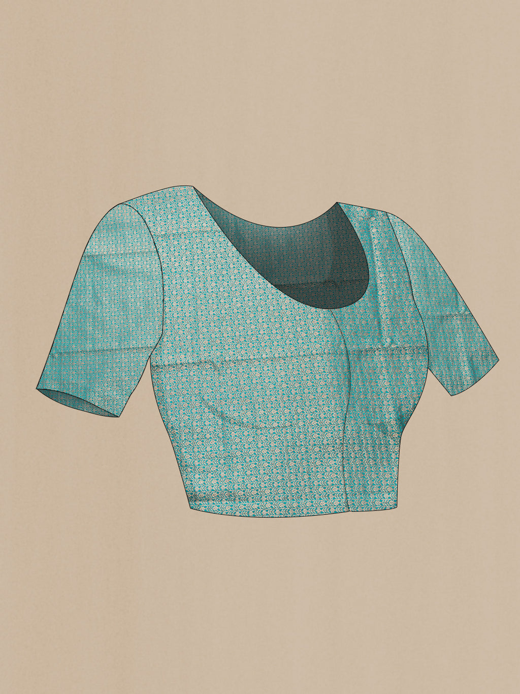 Close up image of the blouse of Sky Blue Dual Tone Mysore Silk Saree with Plain Body and Zari Border. 