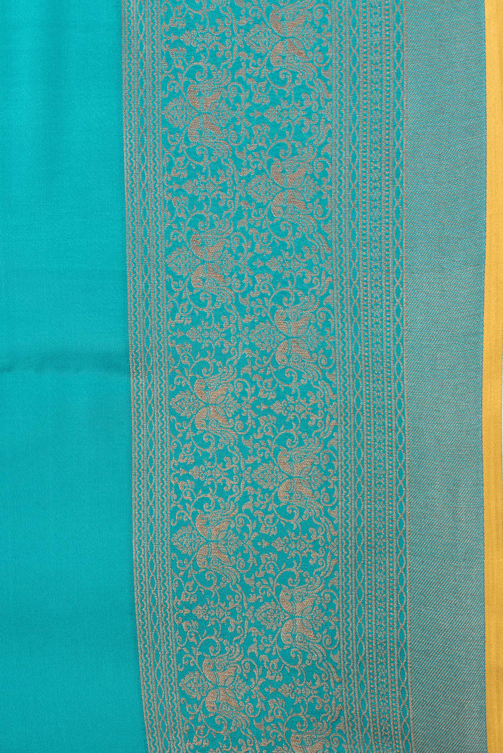 Border image of Sky Blue Dual Tone Mysore Silk Saree with Plain Body and Zari Border. 