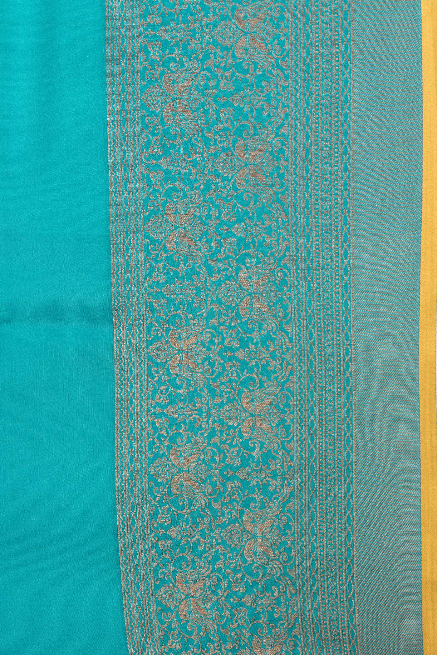 Border image of Sky Blue Dual Tone Mysore Silk Saree with Plain Body and Zari Border. 