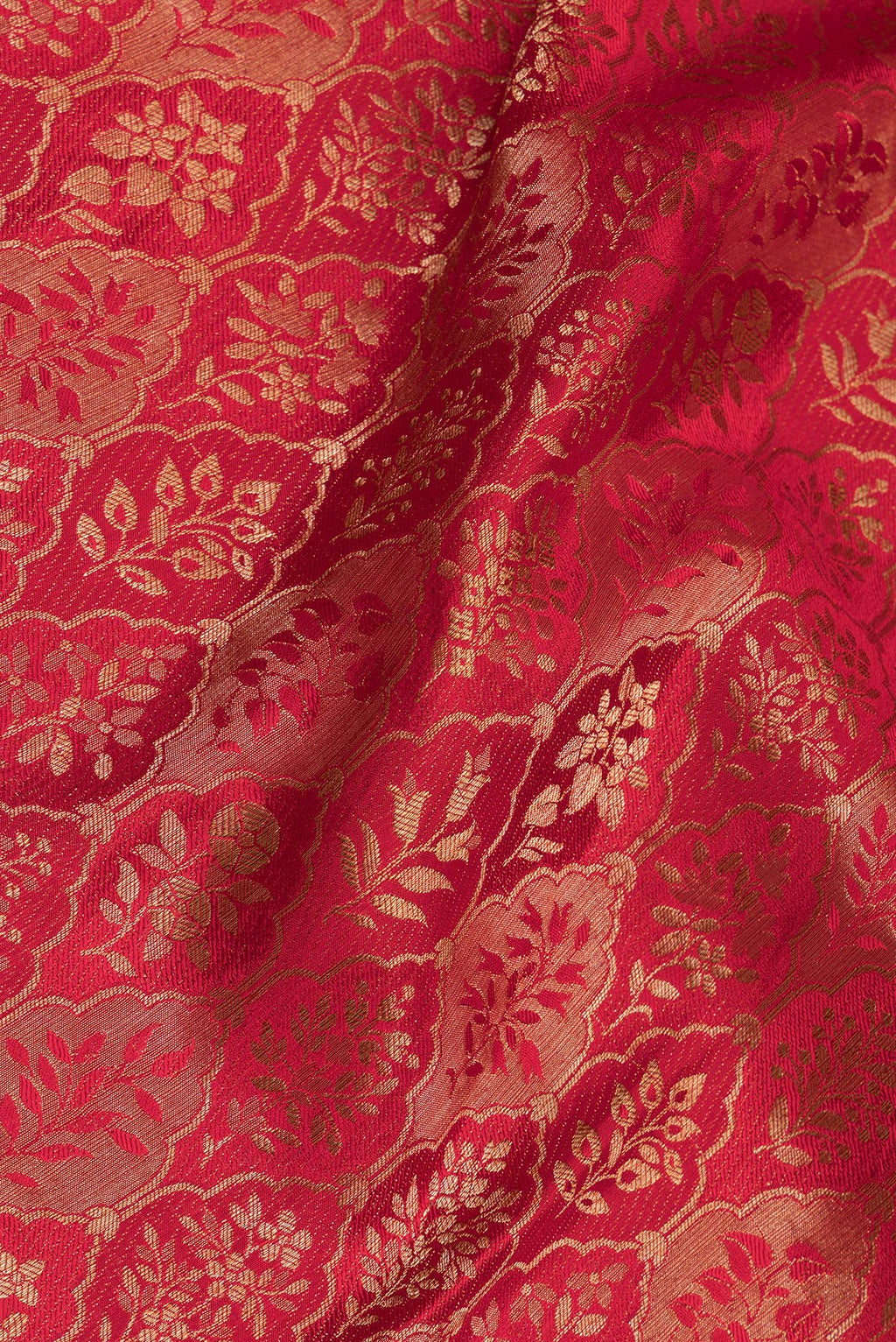Close up of Maroon Dual Tone Banarasi Georgette Saree with Zari Brocade on the body and Zari Border.  displaying folds
