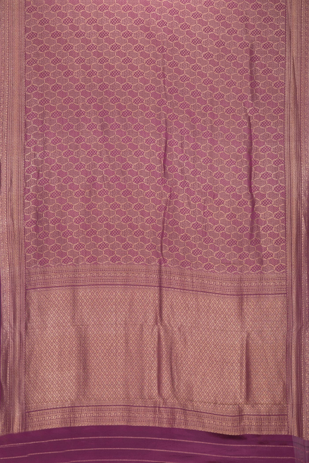 Flat view of Purple Dual Tone Mysore Georgette Saree with Zari Brocade on the body and Zari Border. 
