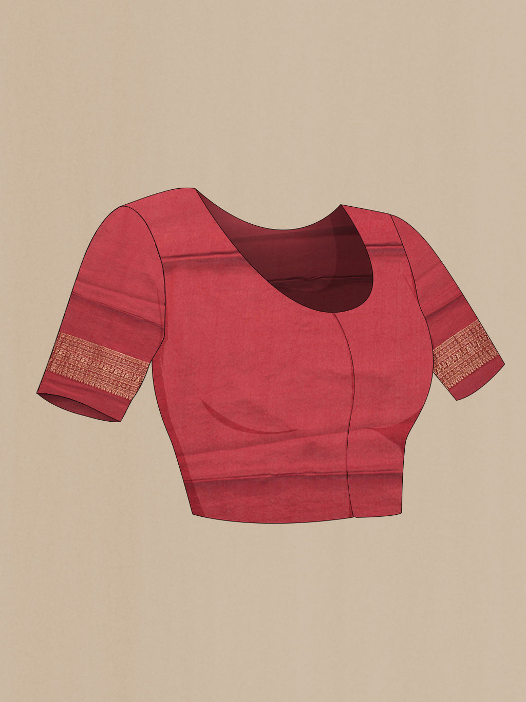 Close up image of the blouse of Maroon Dual Tone Mysore Georgette Saree with Zari Brocade on the body and Zari Border. 