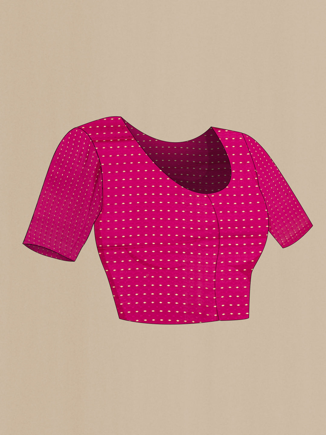 Close up image of the blouse of Pink Mysore Silk Saree with Plain Body and Fancy Border. 