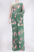Green Dual Tone Mysore Crepe Saree with Printed design on the body and Without Border.  displayed on a mannequin