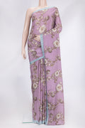 Purple Dual Tone Mysore Crepe Saree with Printed design on the body and Plain Border.  displayed on a mannequin