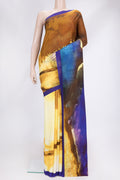 Violet Dual Tone Mysore Crepe Saree with Printed design on the body and Plain Border.  displayed on a mannequin