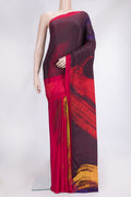 Burgundy Dual Tone Mysore Crepe Saree with Printed design on the body and Plain Border.  displayed on a mannequin