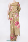 Mehandi Green Dual Tone Tussar Silk Saree with Printed design on the body and Zari Border.  displayed on a mannequin