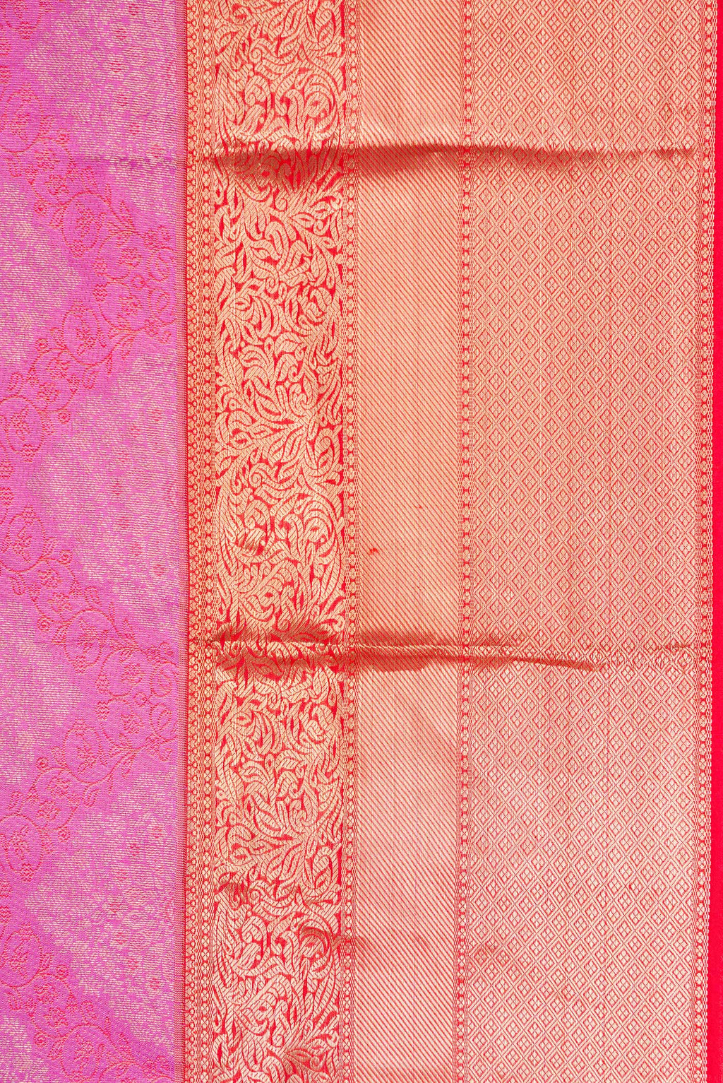 Border image of Pink Dual Tone Kanjivaram Silk Saree with Zari Brocade on the body and Zari Border. 