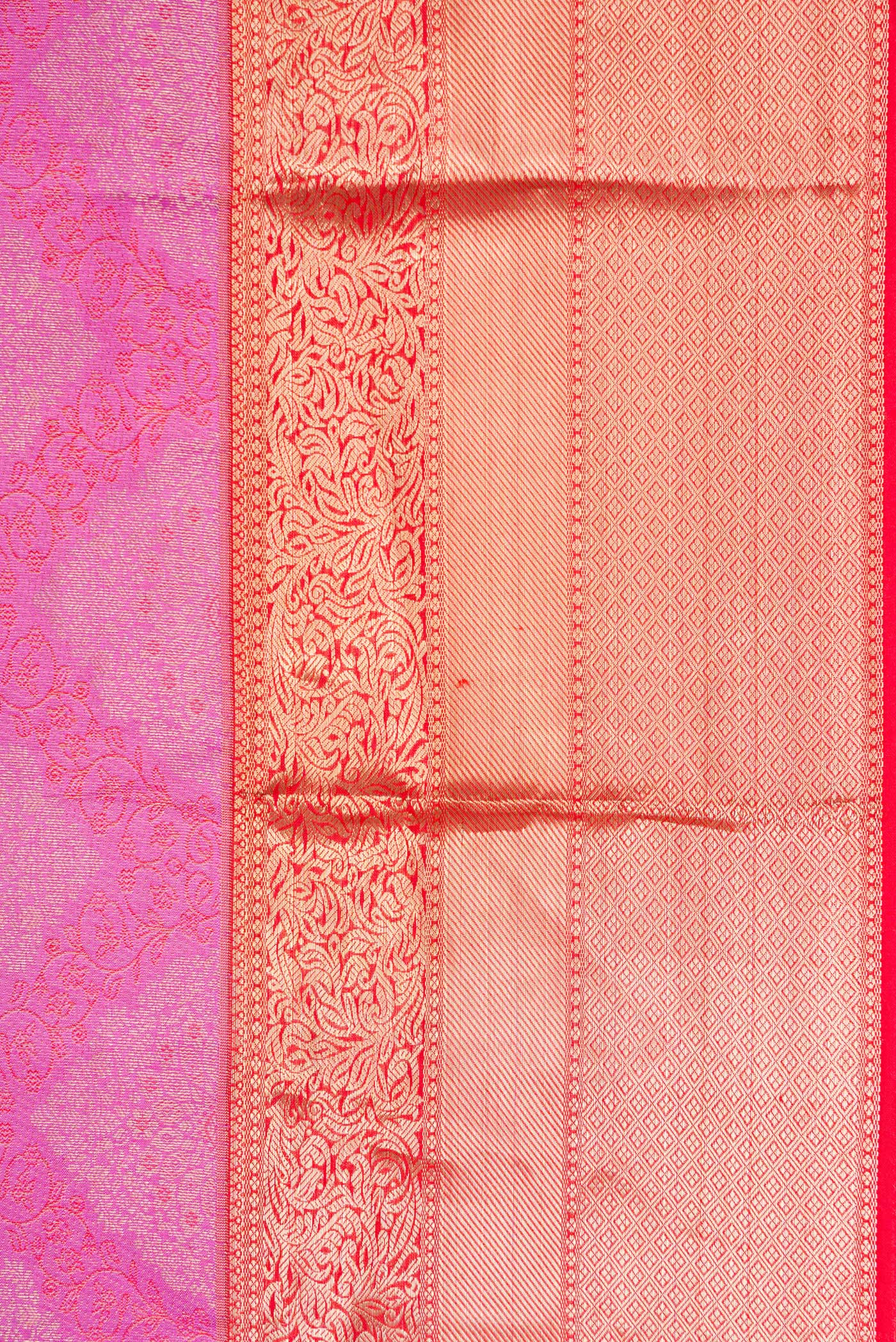 Border image of Pink Dual Tone Kanjivaram Silk Saree with Zari Brocade on the body and Zari Border. 