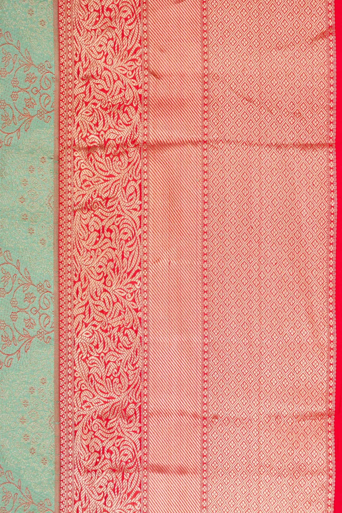 Border image of Light Green Dual Tone Kanjivaram Silk Saree with Zari Brocade on the body and Zari Border. 