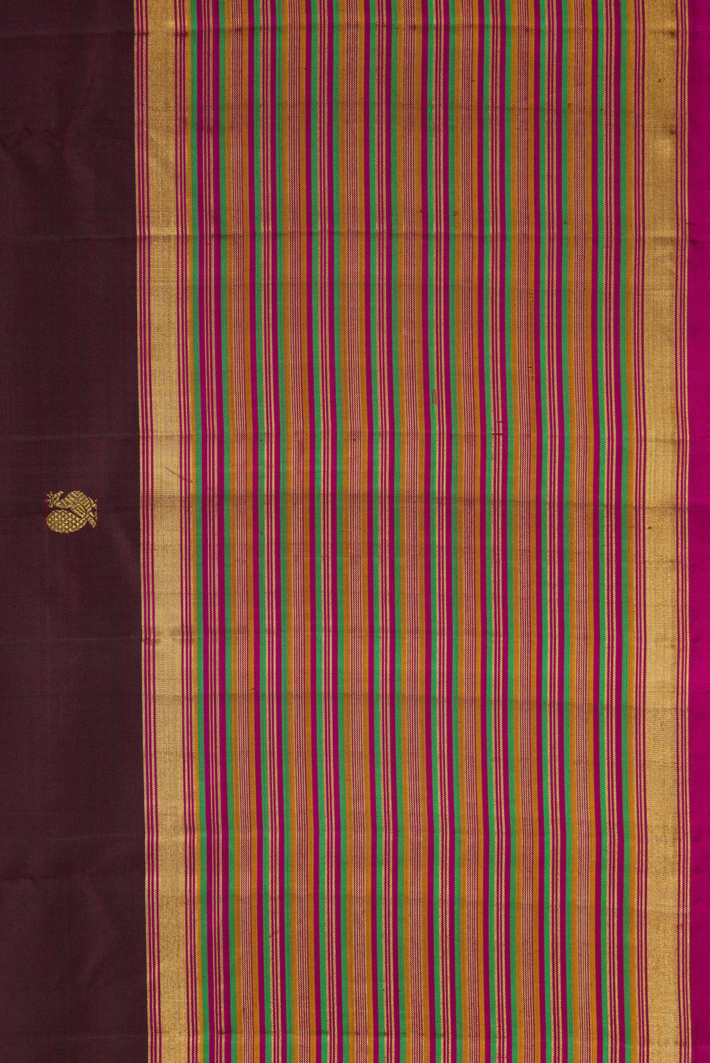 Border image of Burgundy Dual Tone Kanjivaram Silk Saree with Zari Butta on the body and Zari Border. 