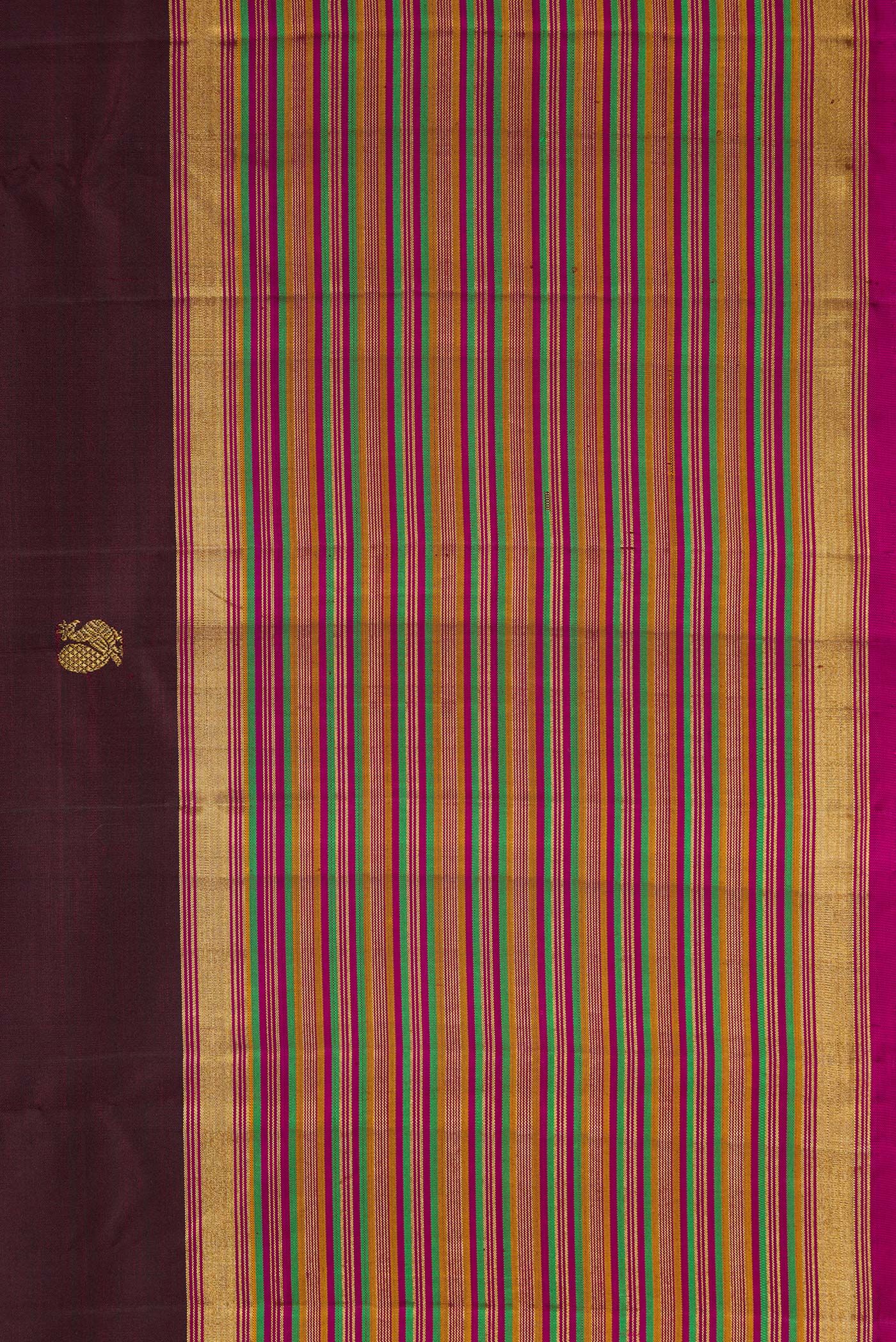 Border image of Burgundy Dual Tone Kanjivaram Silk Saree with Zari Butta on the body and Zari Border. 