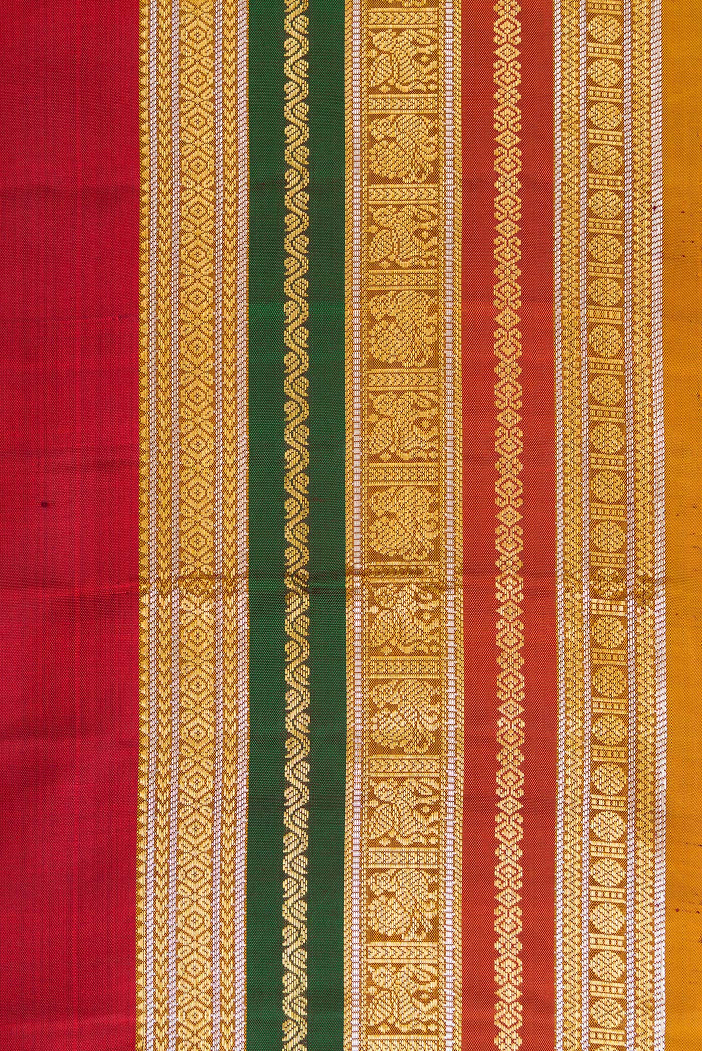 Border image of Red Dual Tone Kanjivaram Silk Saree with Zari Butta on the body and Zari Border. 