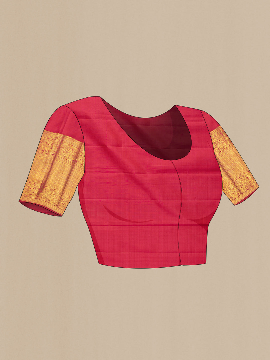 Close up image of the blouse of Dark Pink Kanchipuram Silk Saree with Zari Brocade on the body and Zari Border. 