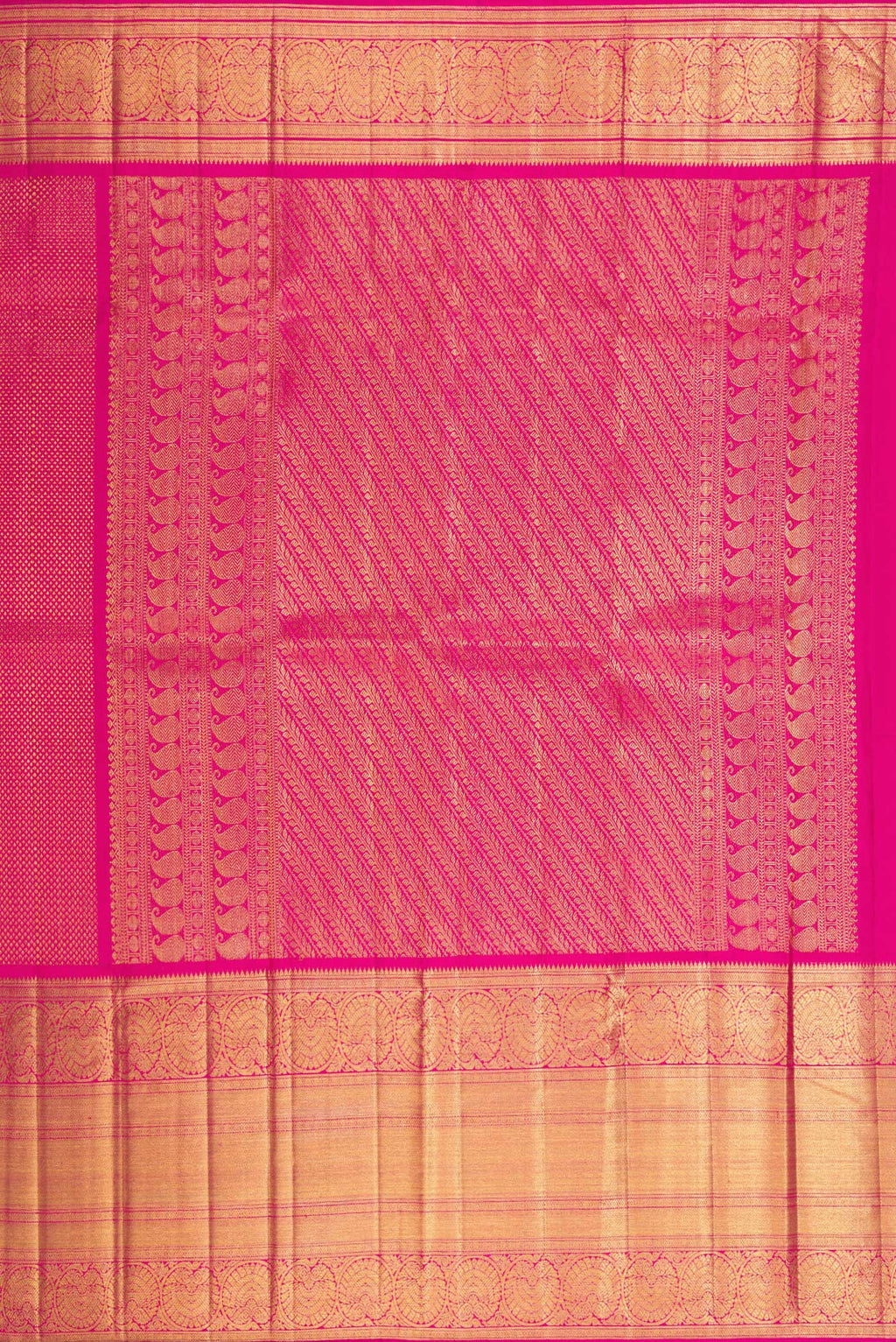 Close up image of the pallu of Pink Kanchipuram Silk Saree with Zari Brocade on the body and Fancy Border. 