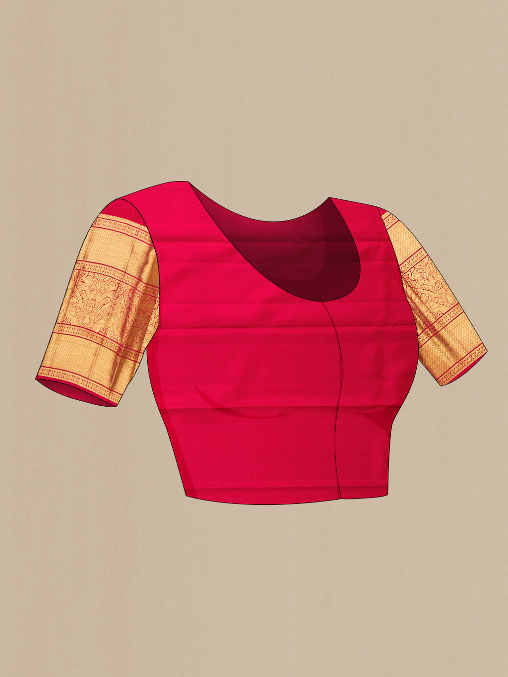 Close up image of the blouse of Maroon Dual Tone Kanchipuram Silk Saree with Zari Brocade on the body and Zari Border. 