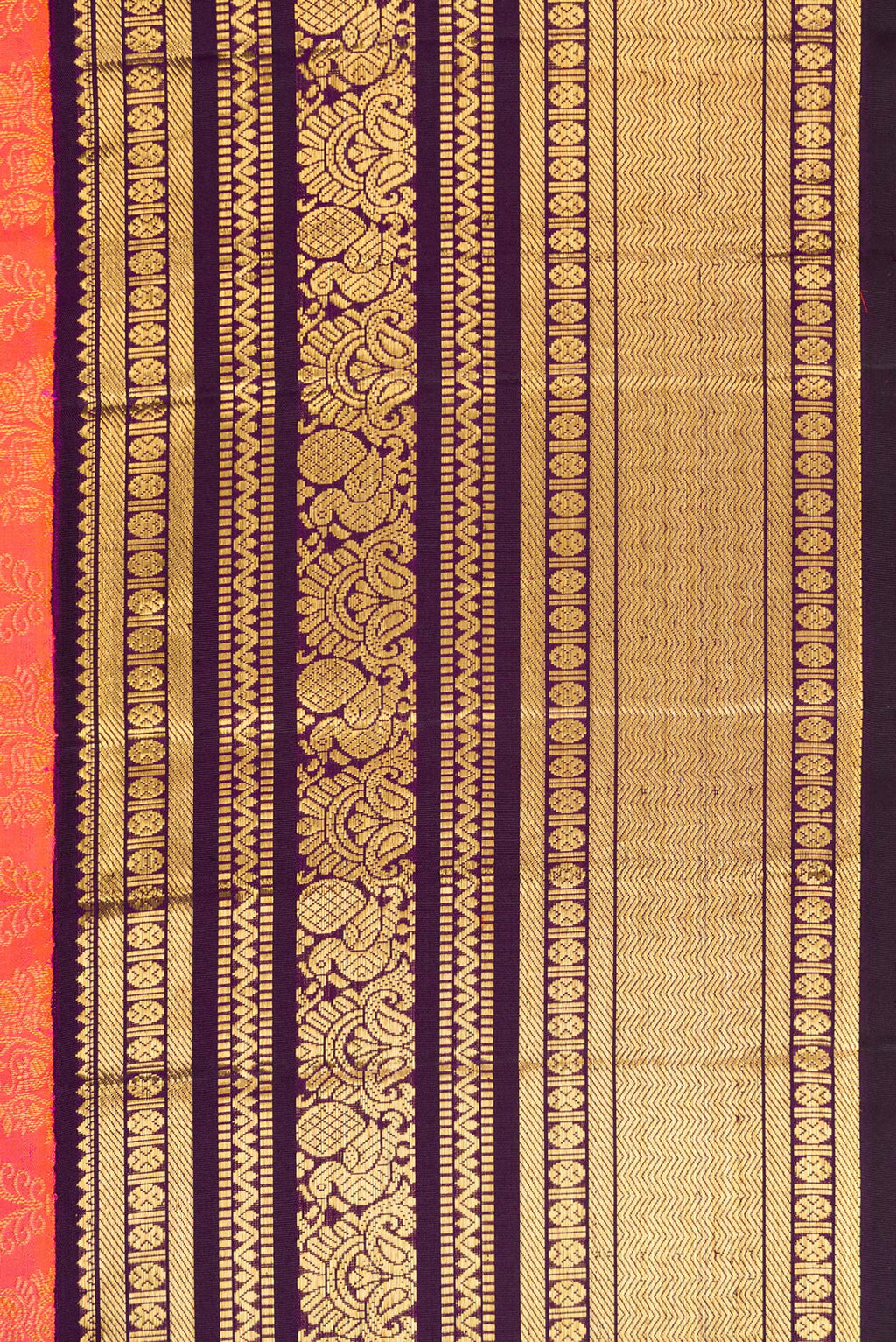 Border image of Peach Dual Tone Kanchipuram Silk Saree with Zari Brocade on the body and Zari Border. 
