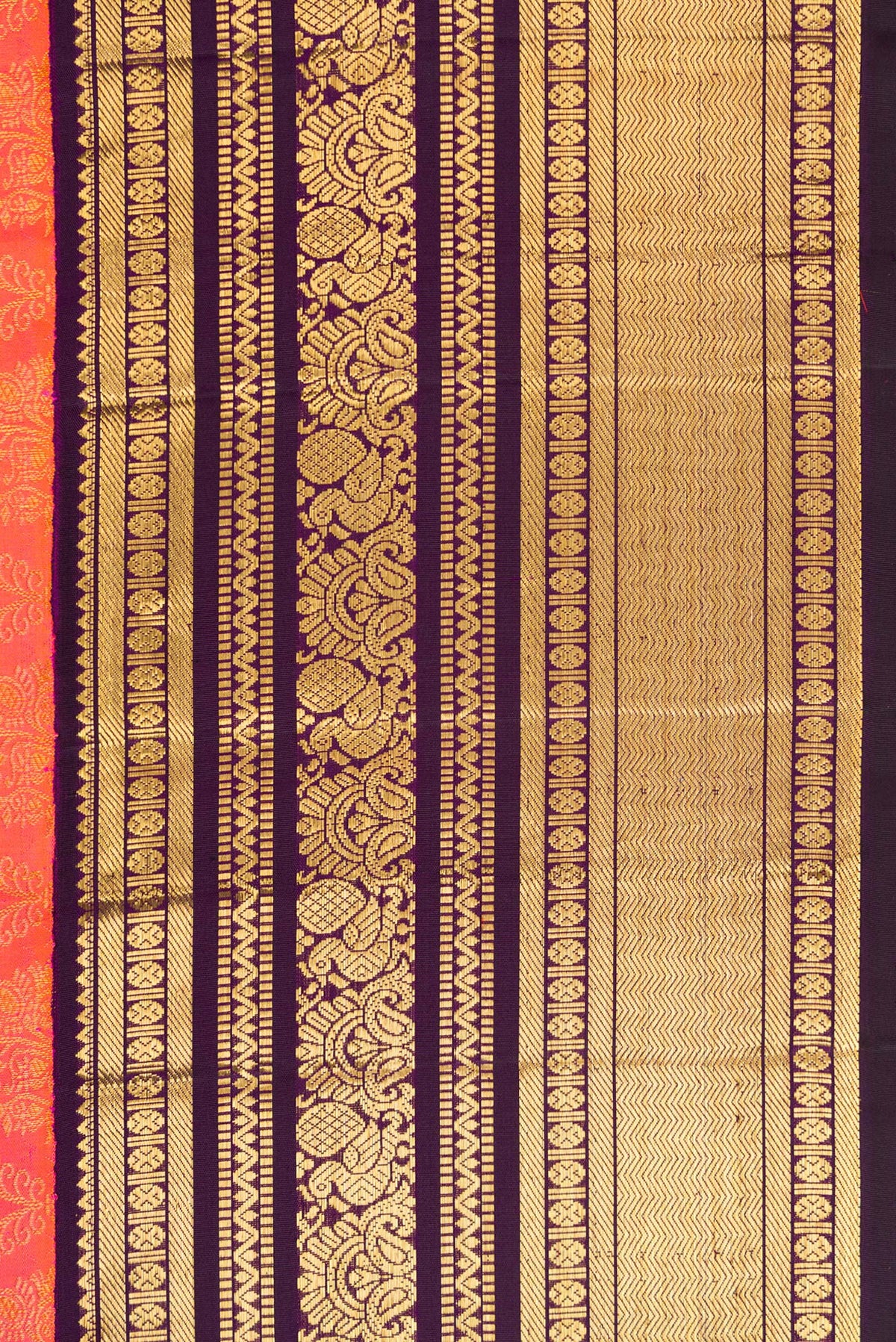 Border image of Peach Dual Tone Kanchipuram Silk Saree with Zari Brocade on the body and Zari Border. 