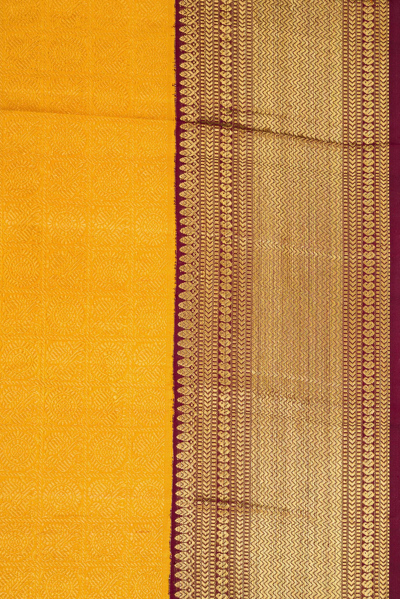 Border image of Yellow Dual Tone Kanchipuram Silk Saree with Zari Brocade on the body and Zari Border. 