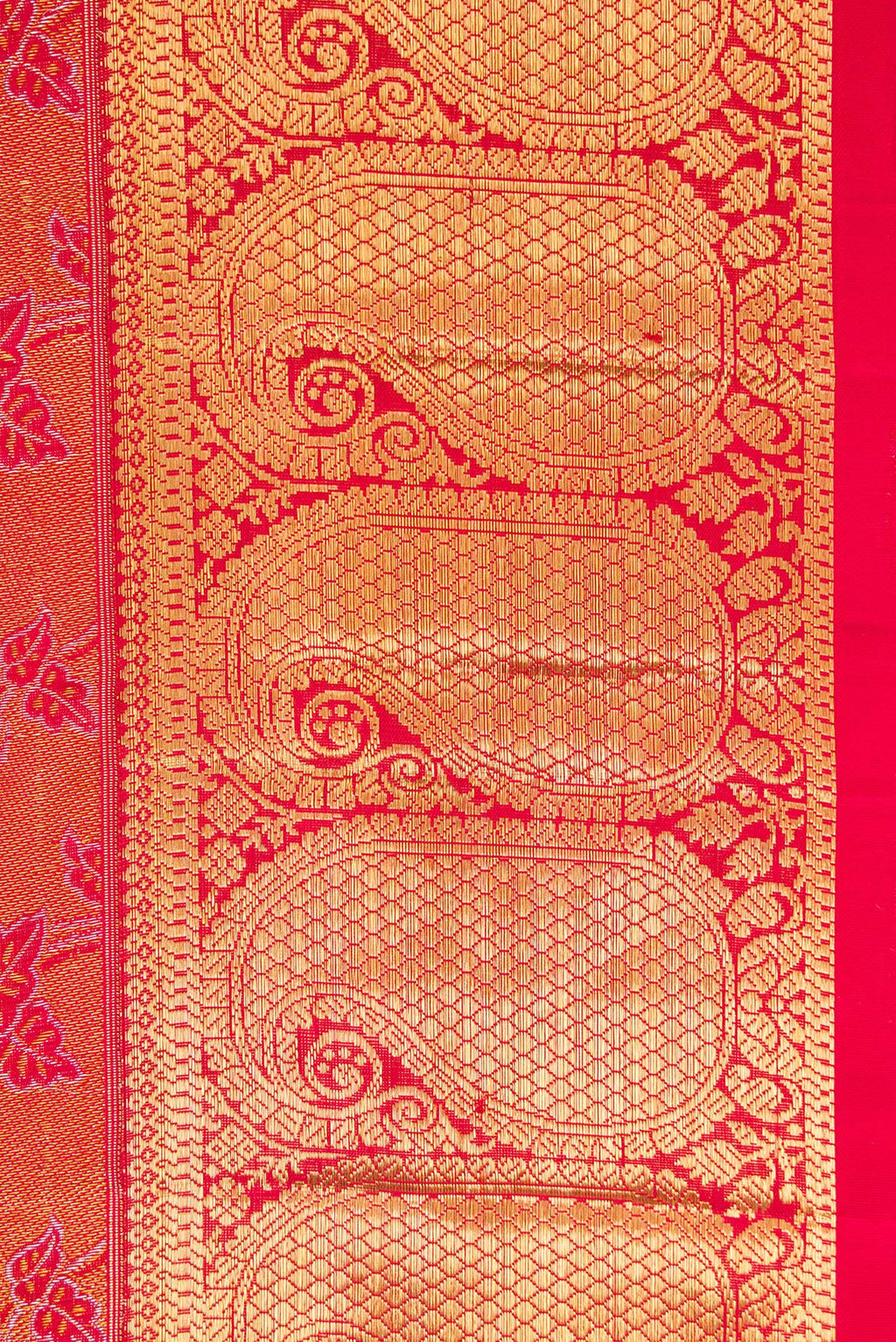 Border image of Red Dual Tone Kanchipuram Silk Saree with Zari Brocade on the body and Zari Border. 
