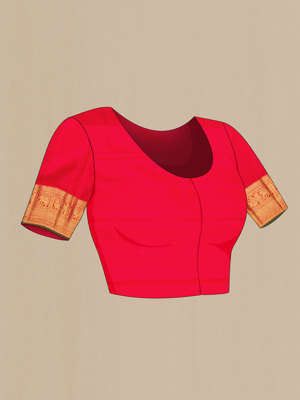 Close up image of the blouse of Red Dual Tone Kanchipuram Silk Saree with Checked design on the body and Zari Border. 