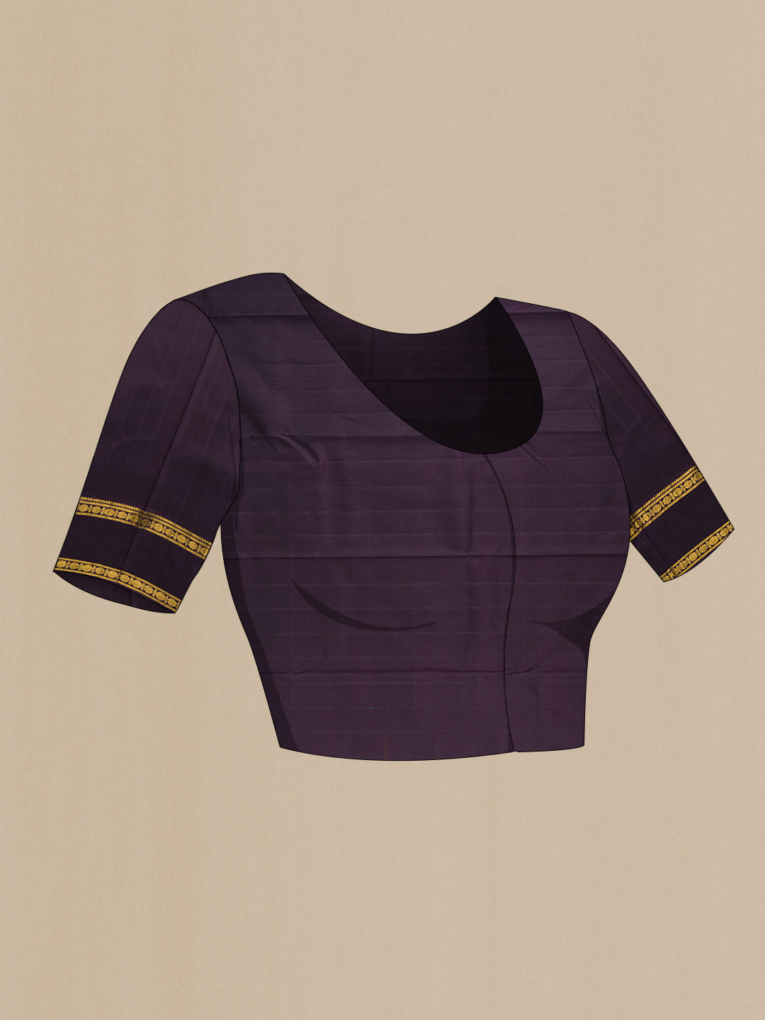 Close up image of the blouse of Pure Silk Pure Zari Green, Yelloe and Maroon Color Kanjivaram Saree with Checked design on the body and Zari Border. 
