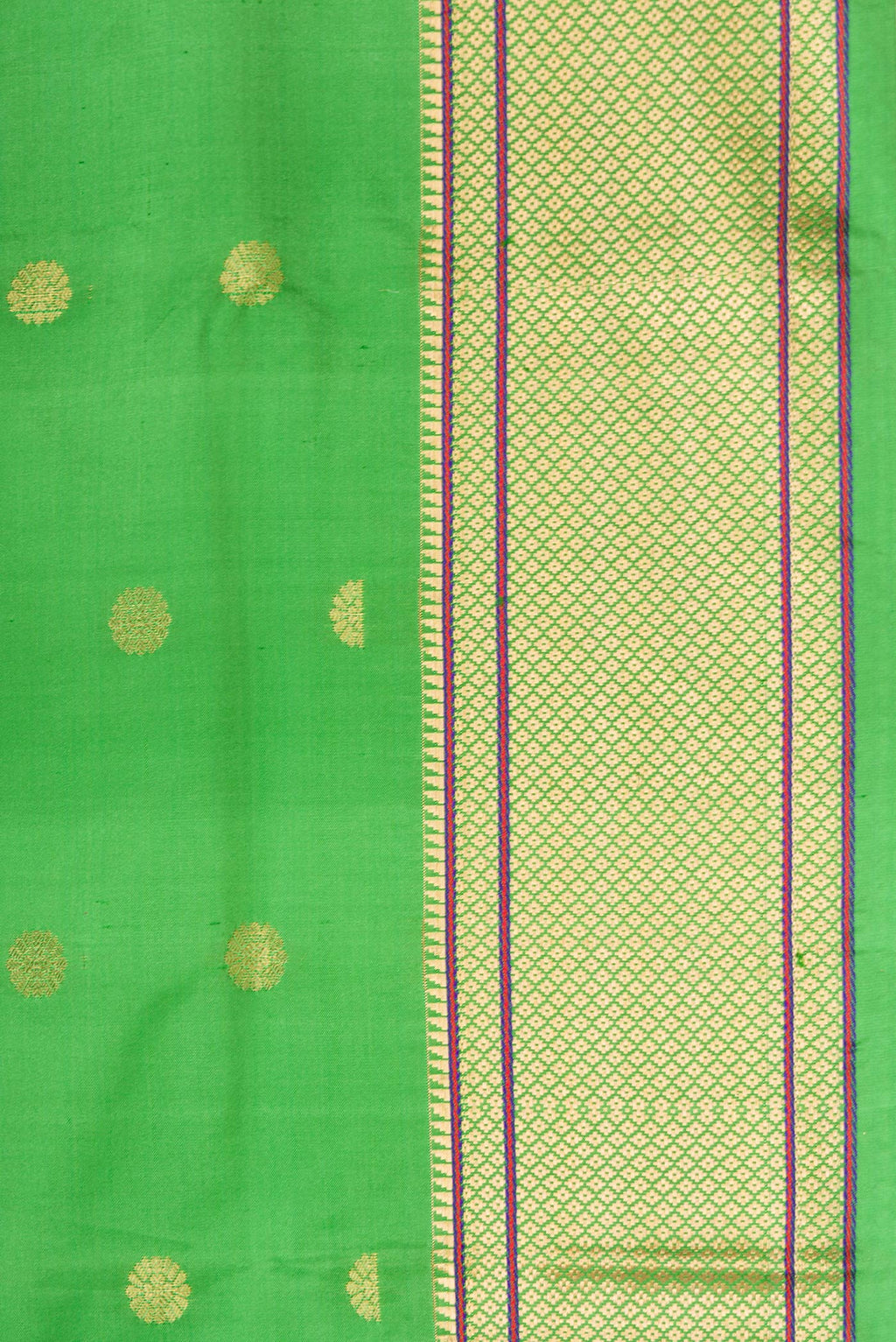 Border image of Parrot Green Dual Tone Blended Paithani Silk Saree with Zari Butta on the body and Paithani Border. 