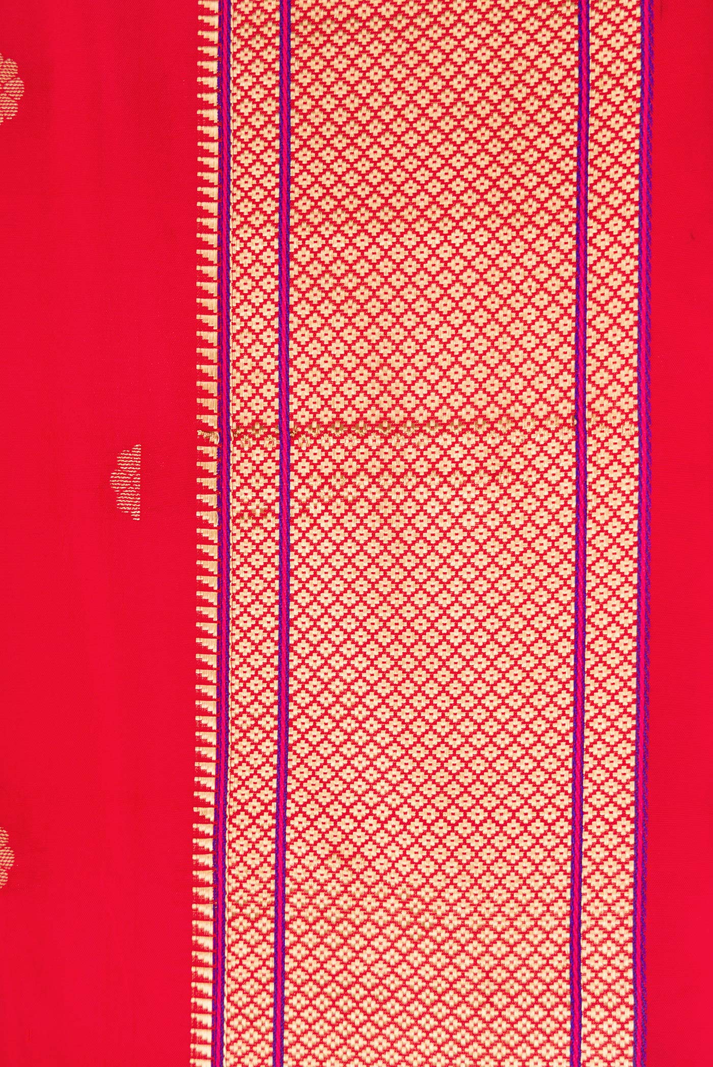 Border image of Red Dual Tone Blended Paithani Silk Saree with Zari Butta on the body and Zari Border. 