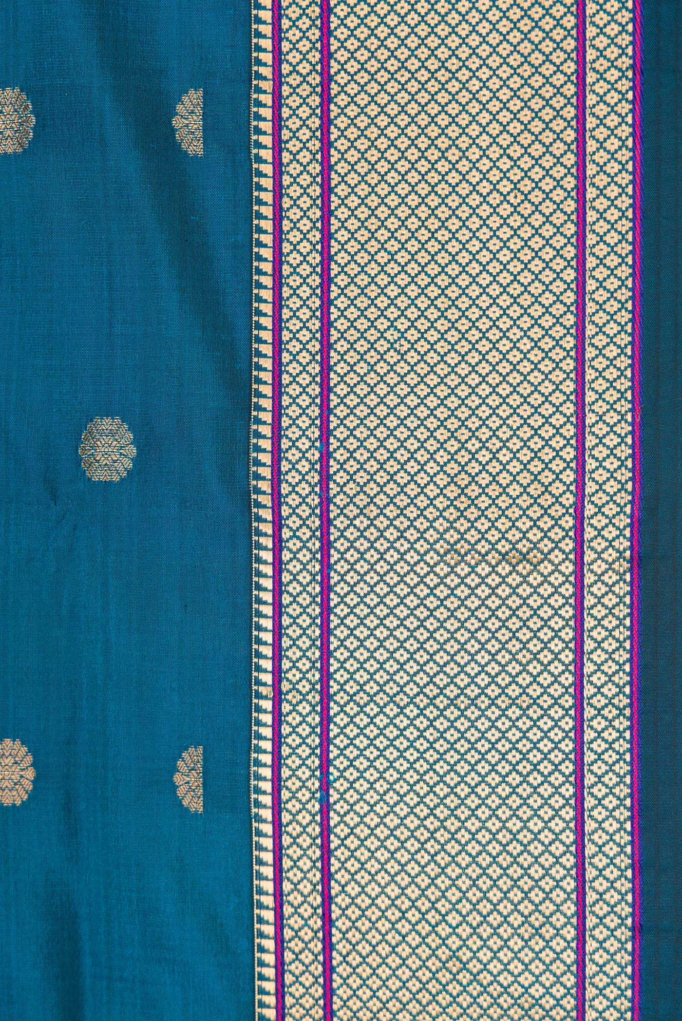 Border image of Peacock Blue Dual Tone Blended Paithani Silk Saree with Zari Butta on the body and Zari Border. 