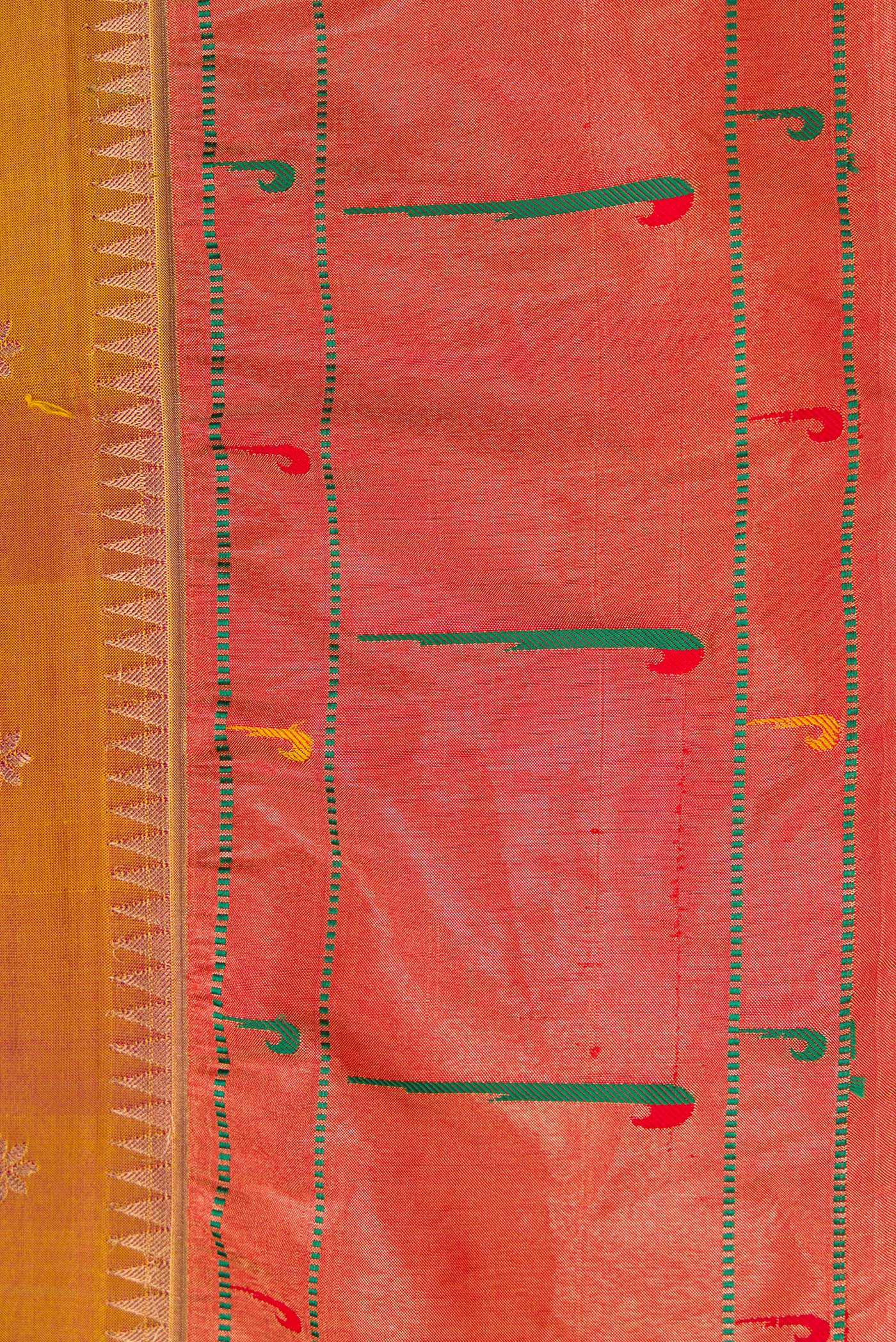 Border image of Mehandi Green Dual Tone Paithani Silk Saree with Zari Butta on the body and Paithani Border. 