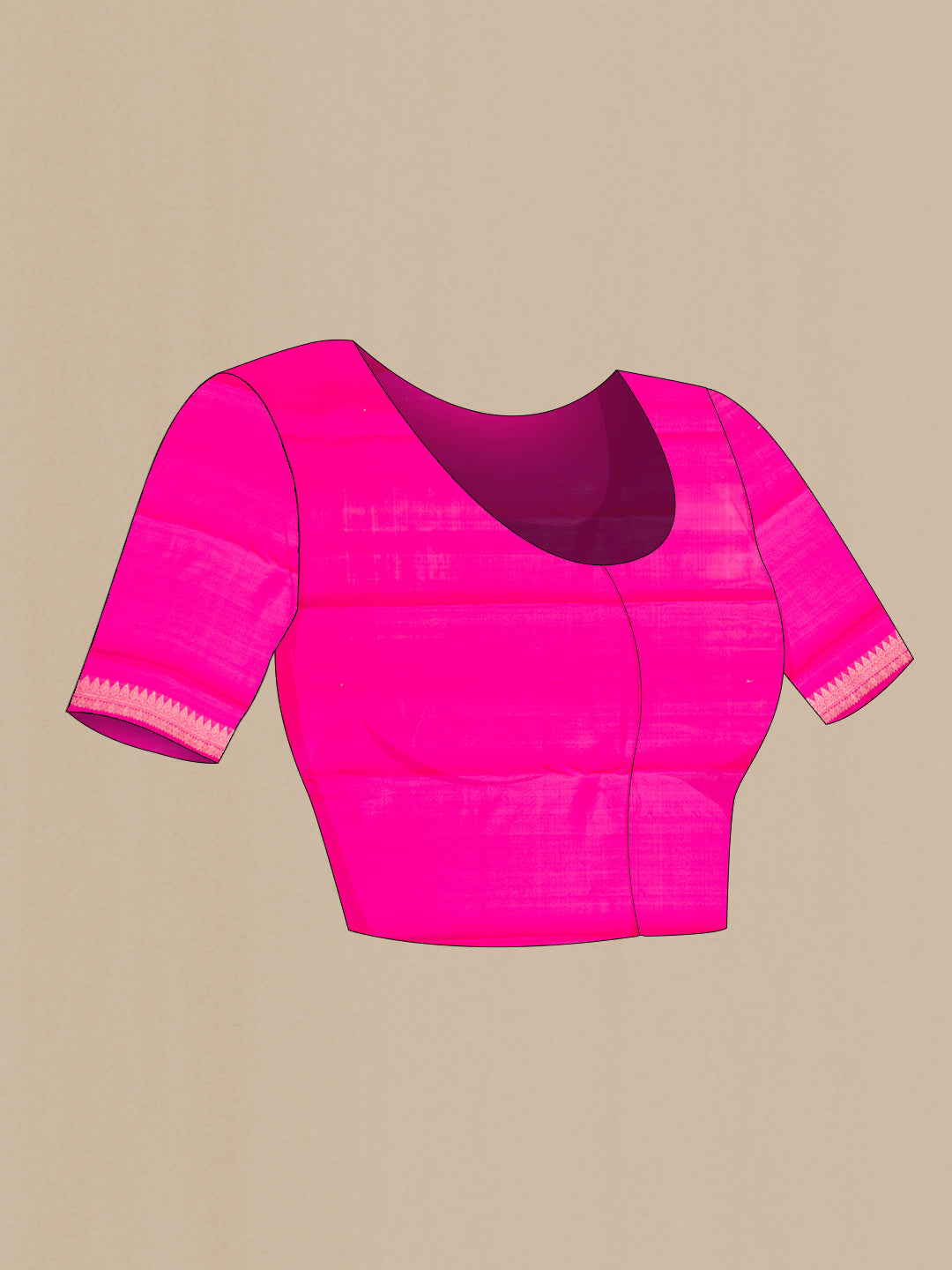 Close up image of the blouse of Pink Dual Tone Kanjivaram Silk Saree with Stripes on the body and Fancy Border. 