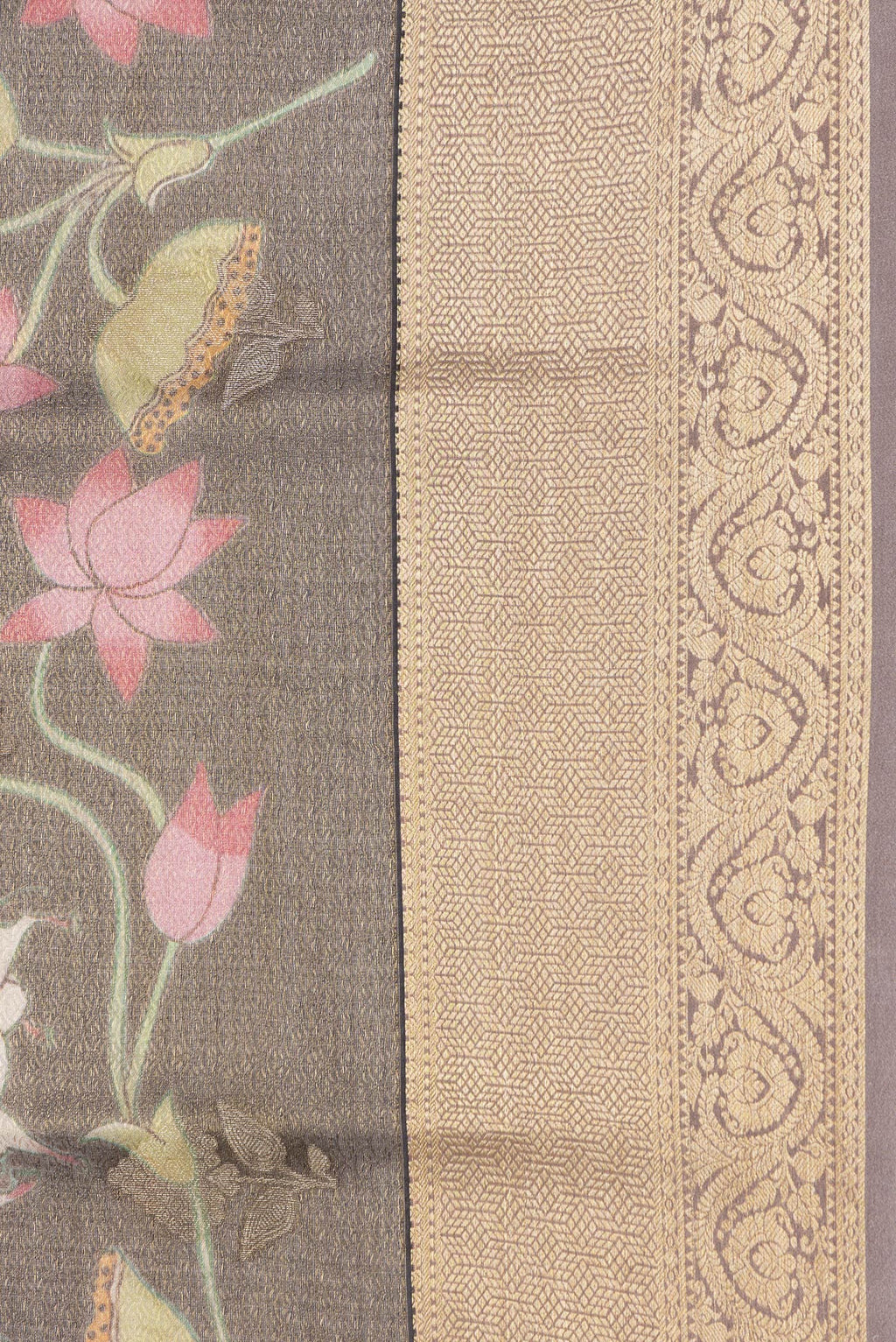 Border image of Brown Dual Tone Mysore Silk Saree with Zari Brocade on the body and Zari Border. 