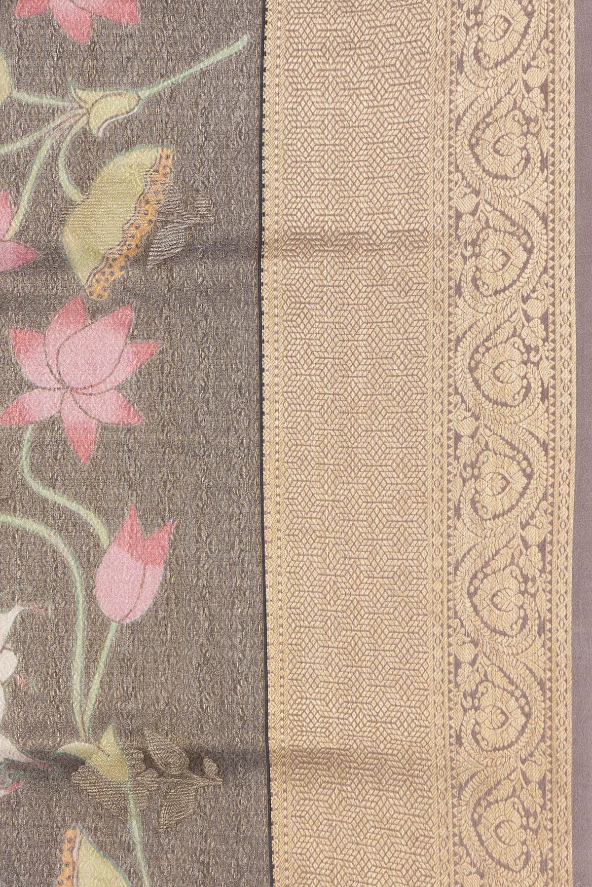 Border image of Brown Dual Tone Mysore Silk Saree with Zari Brocade on the body and Zari Border. 