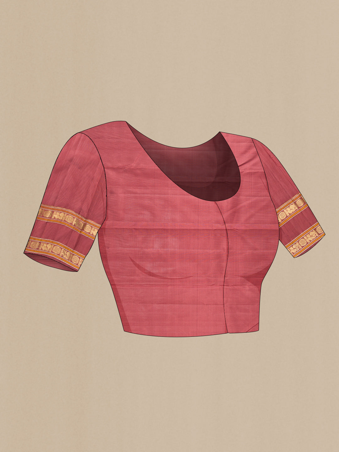 Close up image of the blouse of Pure Silk Pure Zari Sandal Dual Tone Kanchipuram Saree with Zari Brocade on the body and Zari Border. 