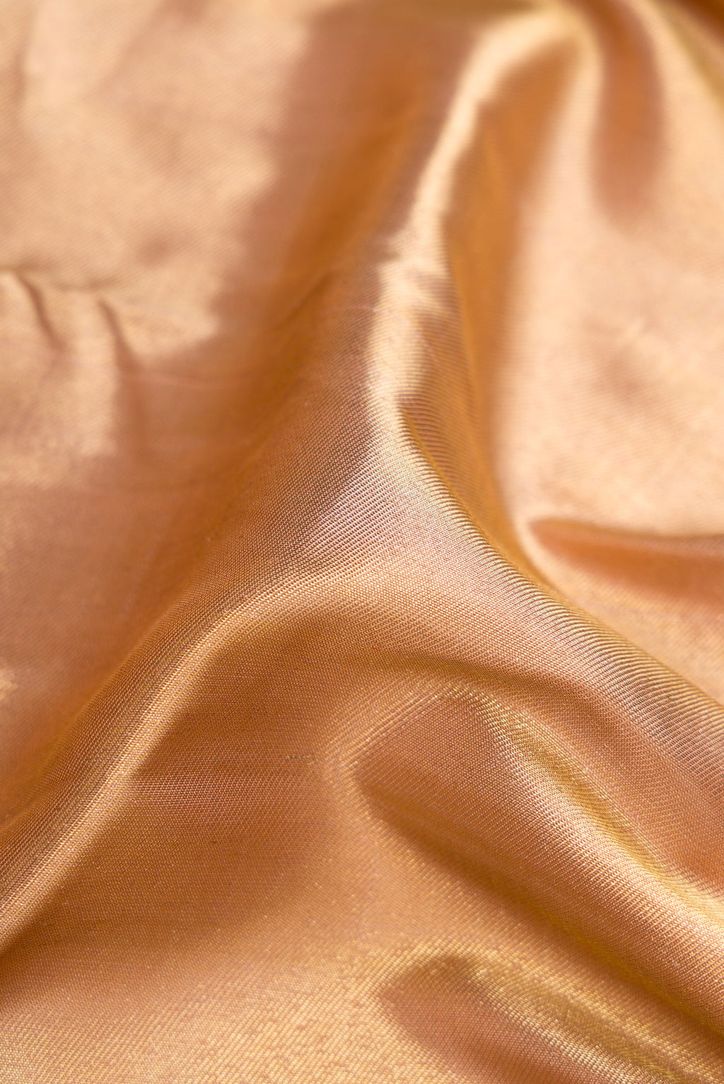 Close up of Pure Silk Pure Zari Sandal Dual Tone Kanchipuram Saree with Zari Brocade on the body and Zari Border.  displaying folds