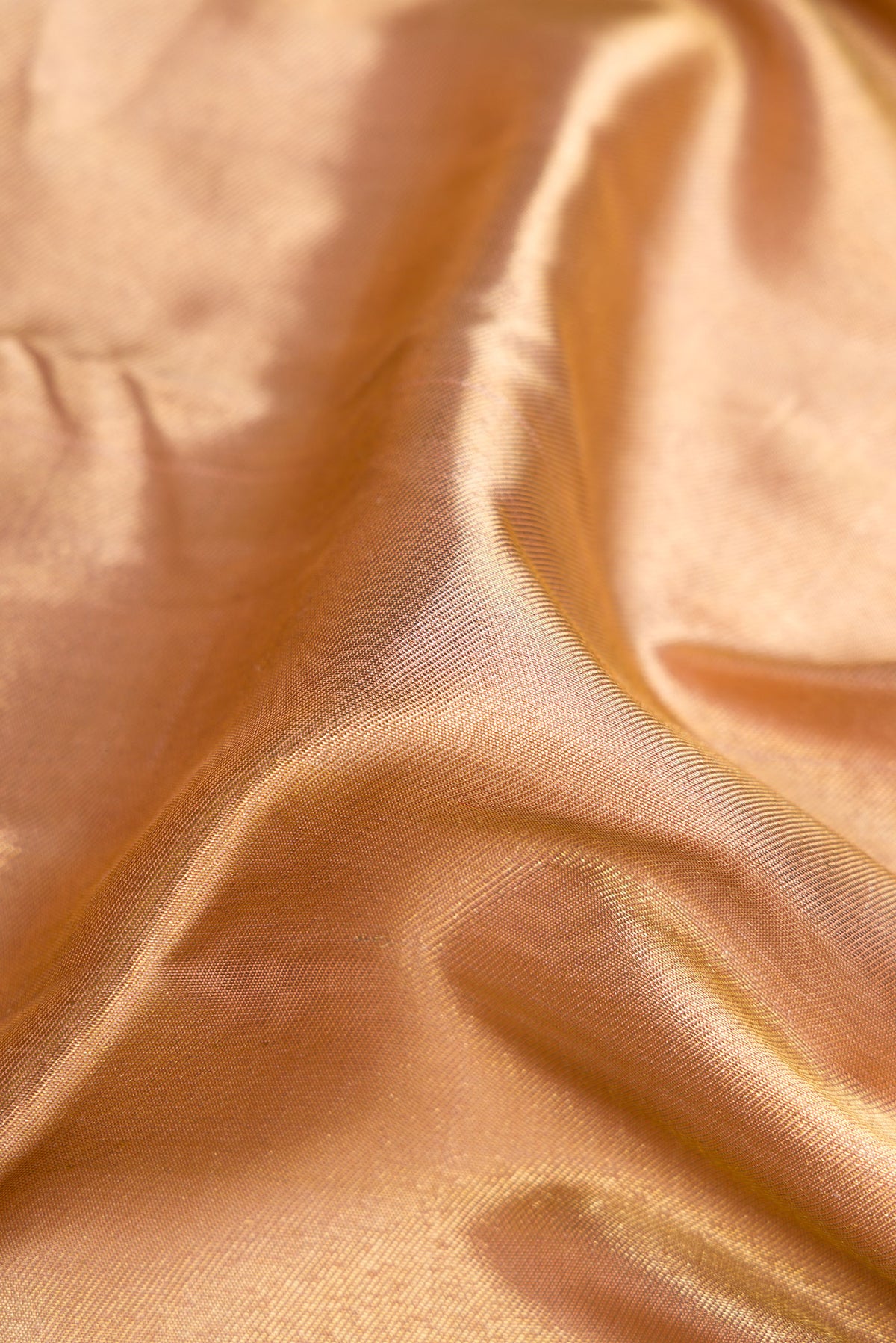 Close up of Pure Silk Pure Zari Sandal Dual Tone Kanchipuram Saree with Zari Brocade on the body and Zari Border.  displaying folds